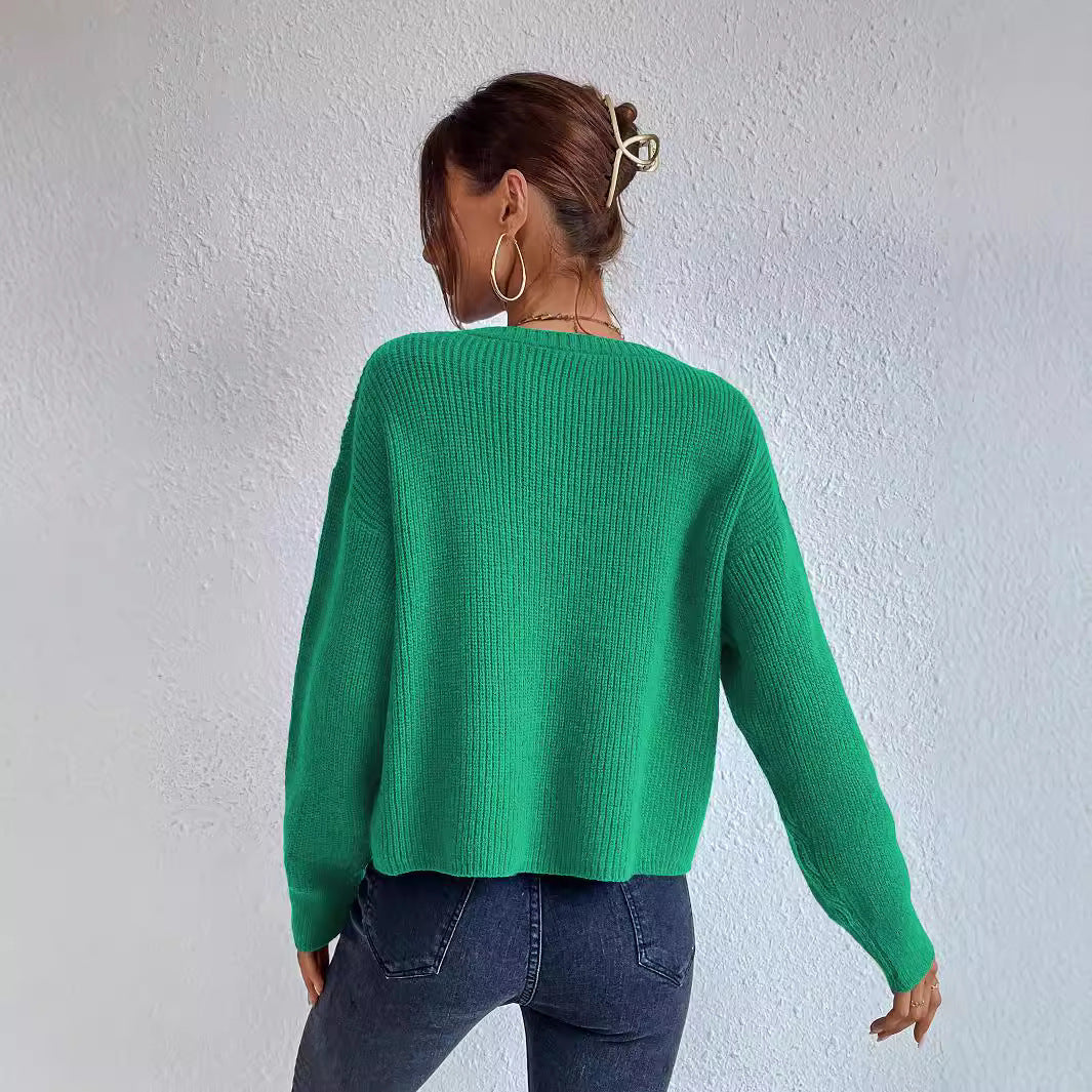 Women's Casual Loose Fit Knit Sweater with Elegant Rib Details WW