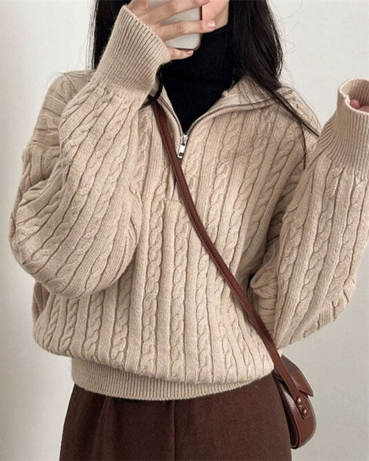 WW Vintage Turtleneck Zipper Twist Knit Sweater