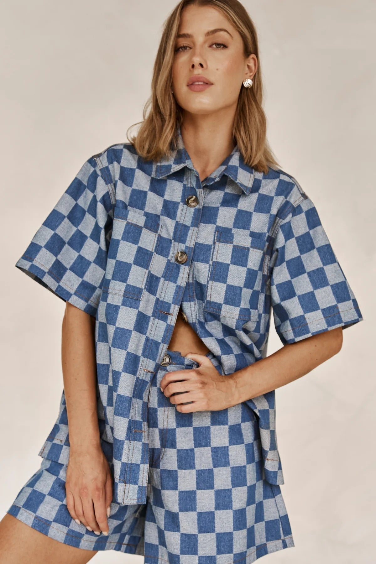 Women's Plaid Denim Shirt Set WW