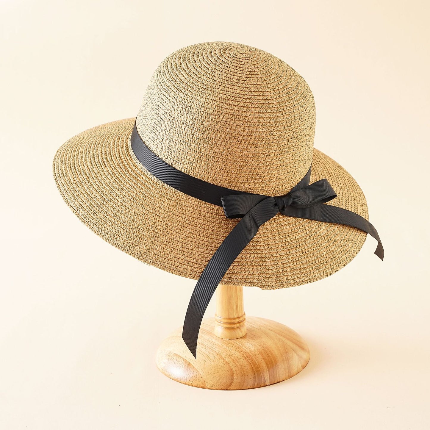 Damen Eleganter Sonnenhut mit breiter Krempe und stilvollem Satinband WW