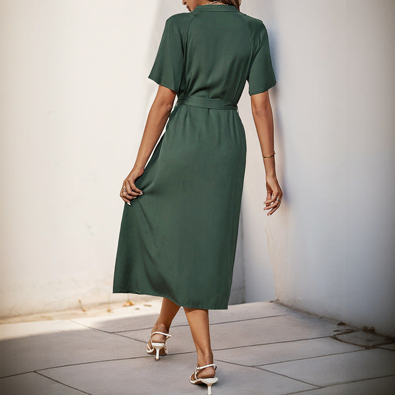 Damen Midikleid mit elegantem Knopfdetail und schmalem Taillengürtel WW