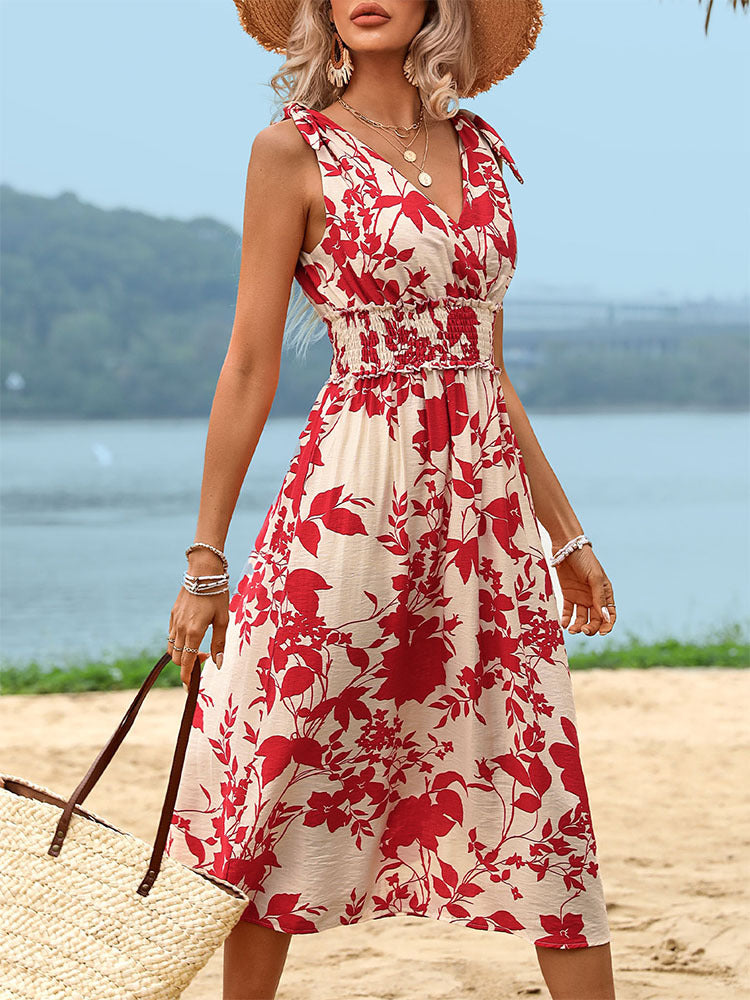 Damen Midikleid mit floralem Design und elastischem Taillenzug WW