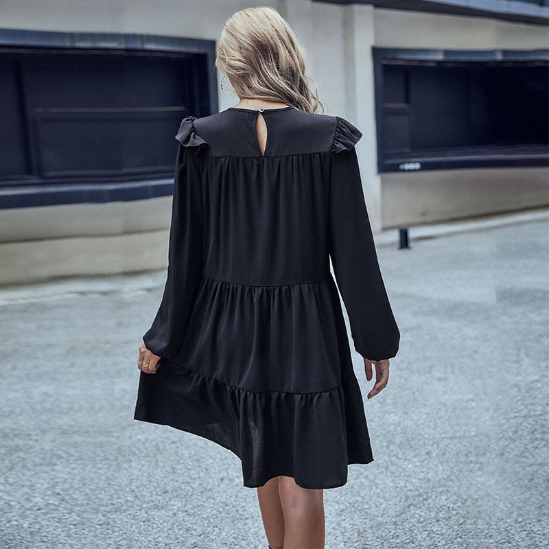 Damen Midi-Kleid mit Rüschendetails und voluminösem Rock WW