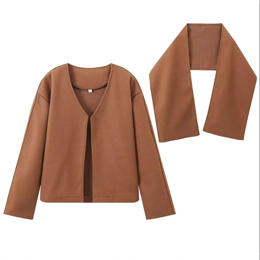 Women's Oversized Jacket with Elegant Cut and Matching Scarf WW