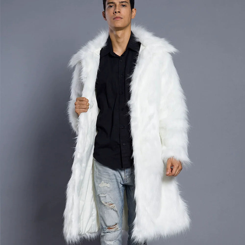 Herren Luxus Kunstfellmantel mit breitem Kragen WW