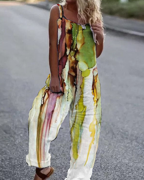 WW | Großes Blumenmuster Leichter Stoff-D Overall