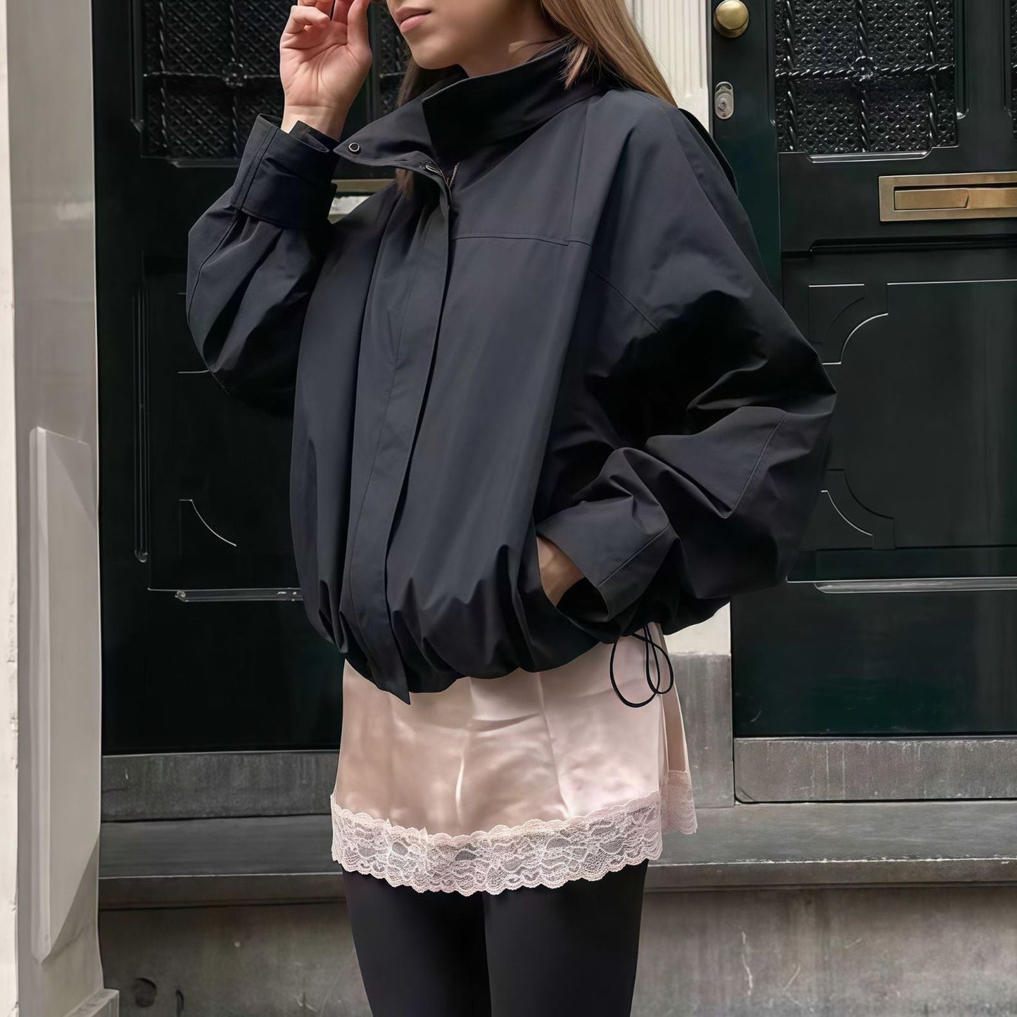 WW | Damen Übergroße Funktionale Jacke mit Hohem Kragen