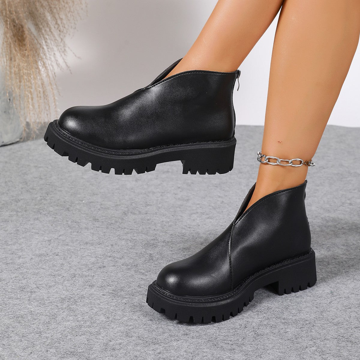 Damen Modische Chelsea-Boots mit trendigem Plateau und rutschfester Sohle WW