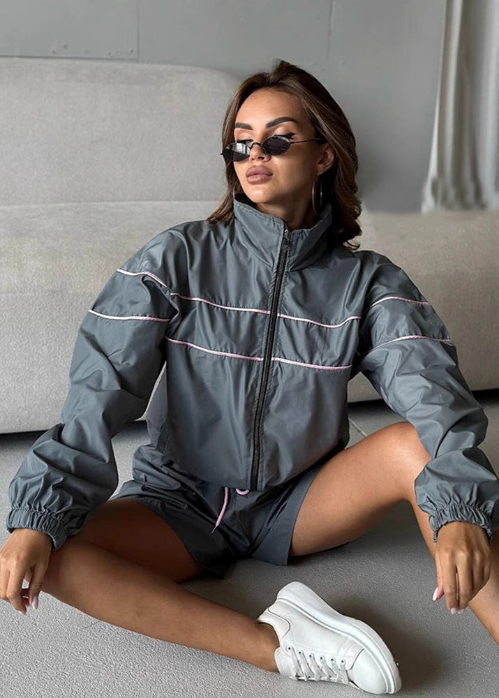 WW | Windbreaker Set – Oversized Zip-Up Jacket & High-Waisted Shorts