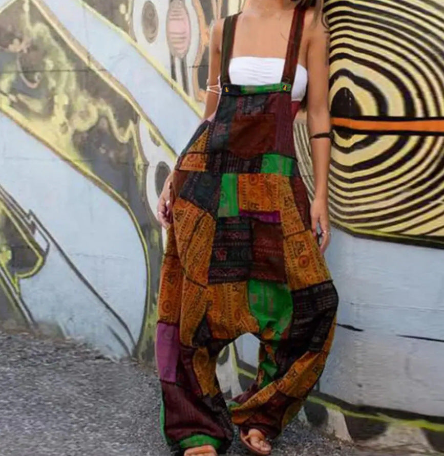 WW | Women's Jumpsuits Loose Sling Print Pocket Casual Jumpsuit