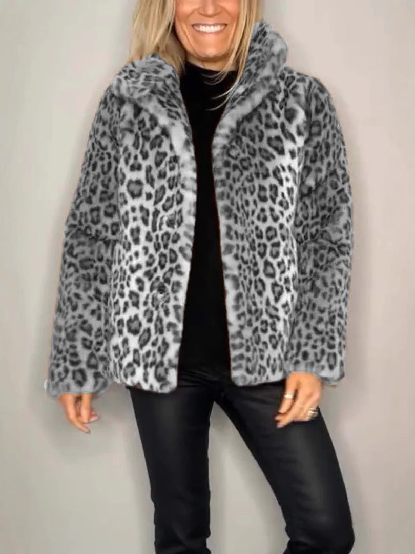 WW | Coat - Plus Size - Soft Faux Fur - Leopard Print - Casual Style