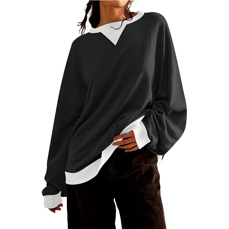 Damen lässiges Sweatshirt mit V-Ausschnitt und Kontrastbündchen WW