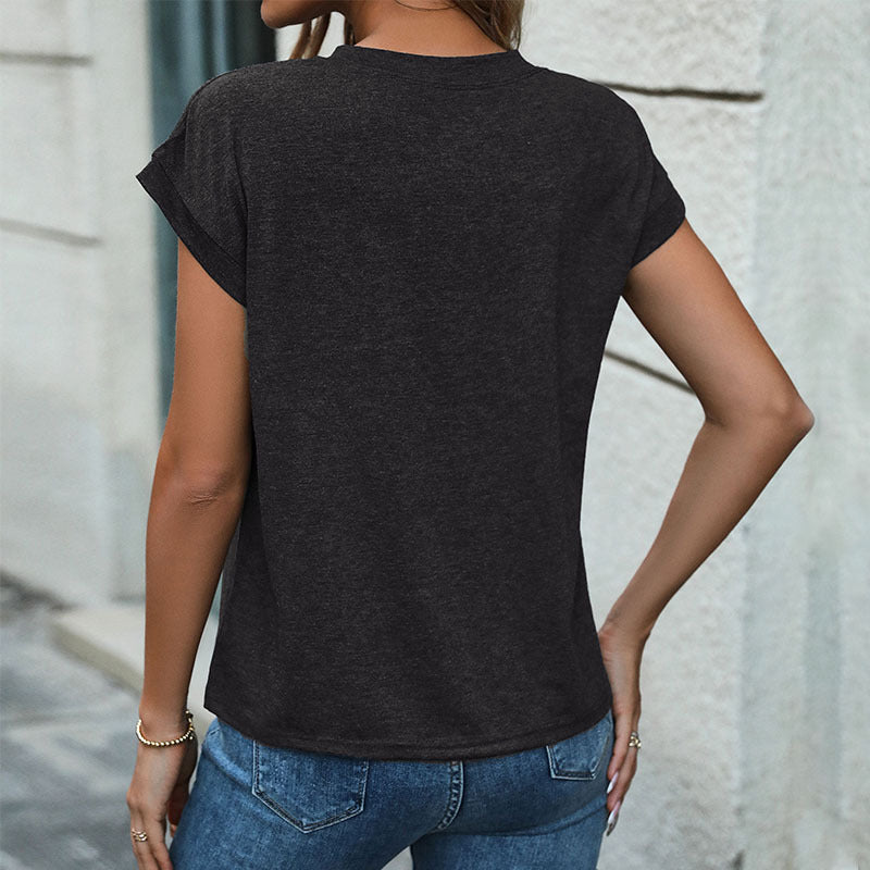 Women's Short Sleeve T-Shirt with Button Placket WW