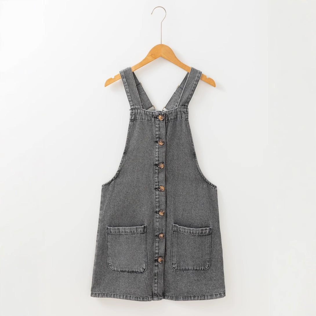 Damen Jeans-Latzkleid mit praktischen Taschen und Knopfdetails WW
