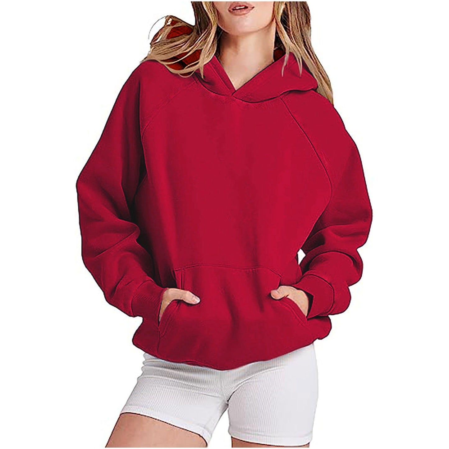 Damen lässiger Kapuzenpullover mit hohem Kragen und praktischen Taschen WW