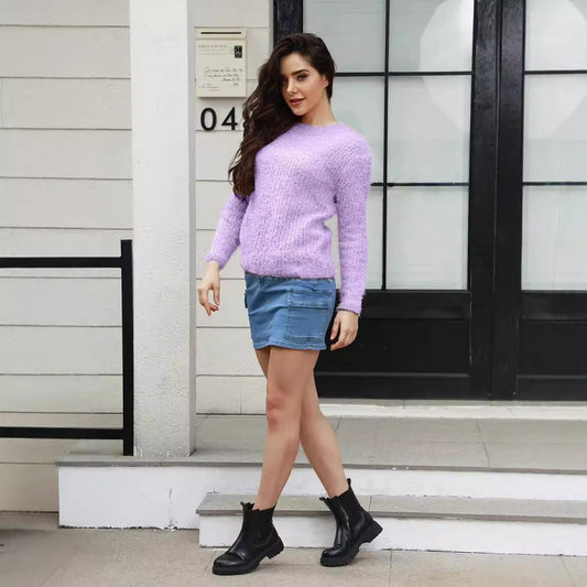 Women's Cuddly Knitted Sweater with High Elasticity and Modern Design WW