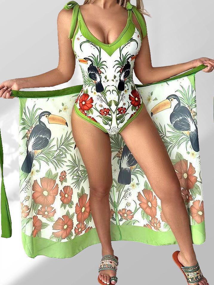Damen Pareo mit botanischem Muster und stilvollem Bindegürtel WW