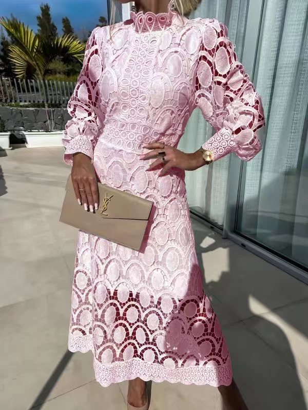WW | Spitzen Puffärmel Enganliegendes Kleid