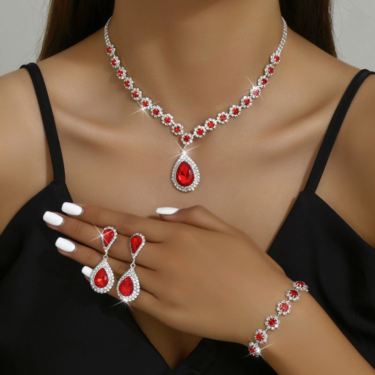 WW - Galvanized Rhinestone Jewelry Set