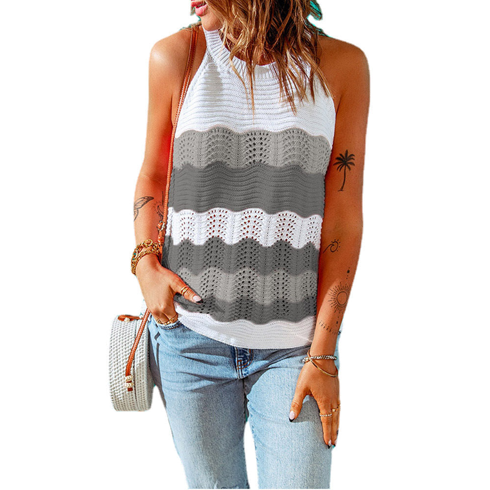 Damen lässiges Stricktop mit kreativem Wellenmuster und luftiger Passform WW