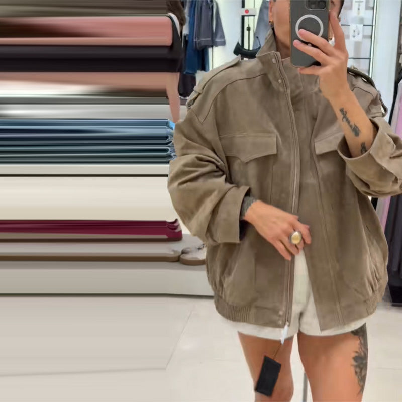 Damen lässige Oversize-Jacke aus Wildleder WW