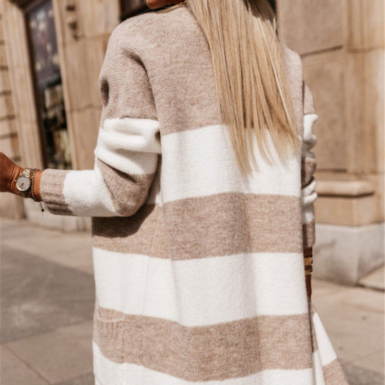 WW | Damen Stilvolle Strickjacke Mit Dicke Streifen