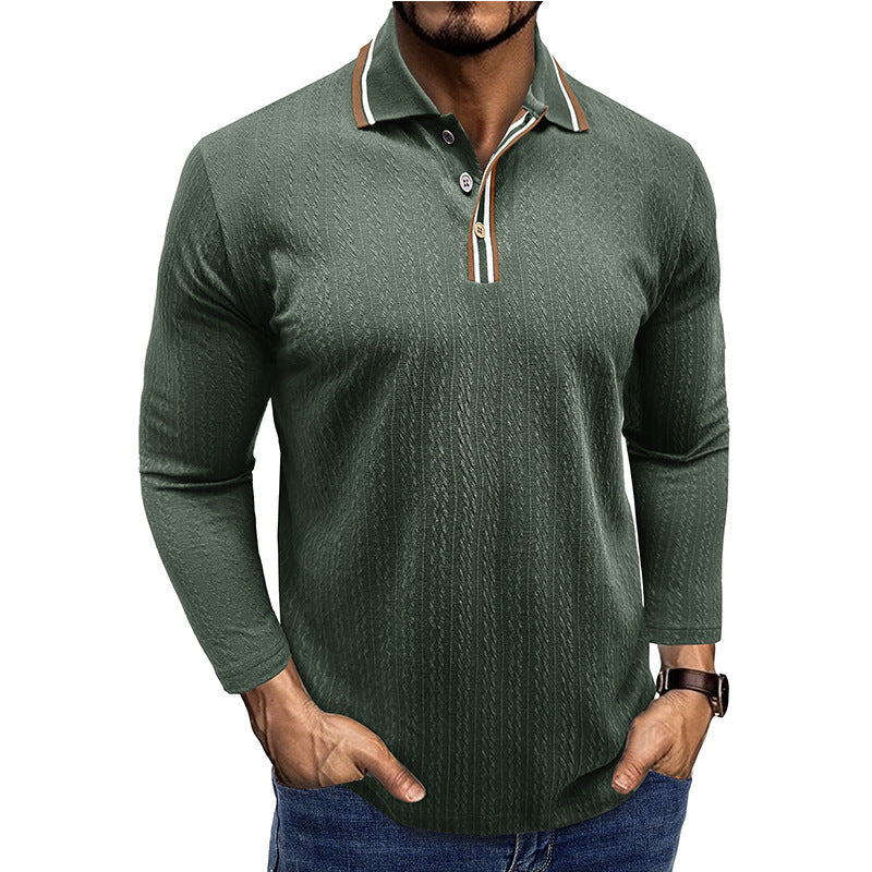 WW | Polo Shirt Taillierte Passform Lange Ärmel Gestreifter Kragen Strick Textur
