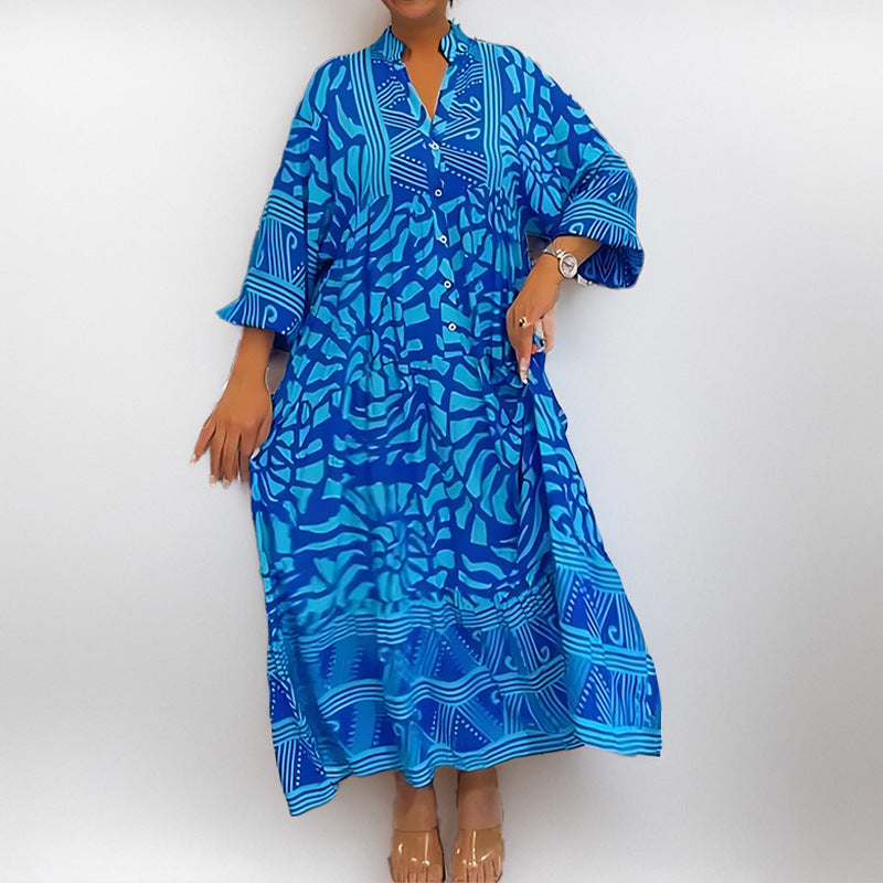 Damen Tunika-Kleid mit einzigartigem Grafikdruck und weiten Ärmeln WW