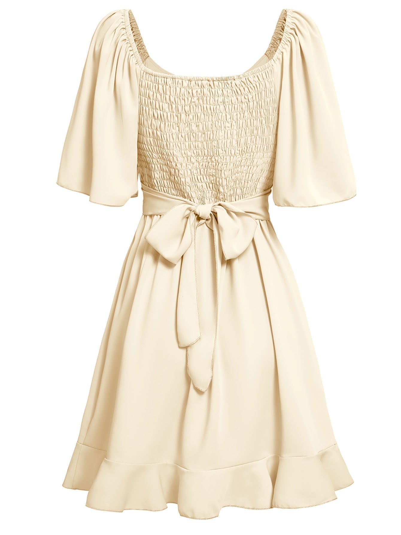 WW | Lässiges Kreuz V-Ausschnitt Kurzarm Wickel Einfarbig Mini Kleid