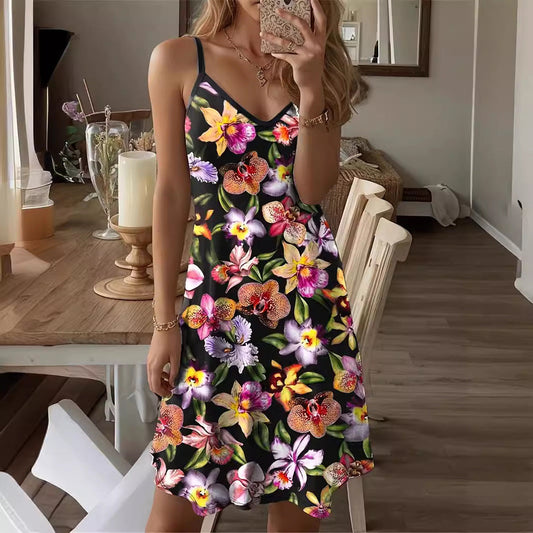 Damen Sommerkleid mit floralem Print und verstellbaren Trägern WW