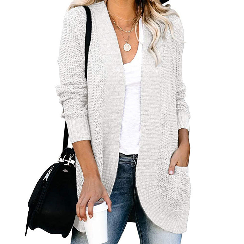 WW | Gestrickter Cardigan - Langärmlig Lockere Passform - Offene Front mit Großen Taschen