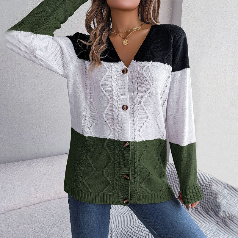 WW | Farbblock Strickjacke mit Modernem Muster