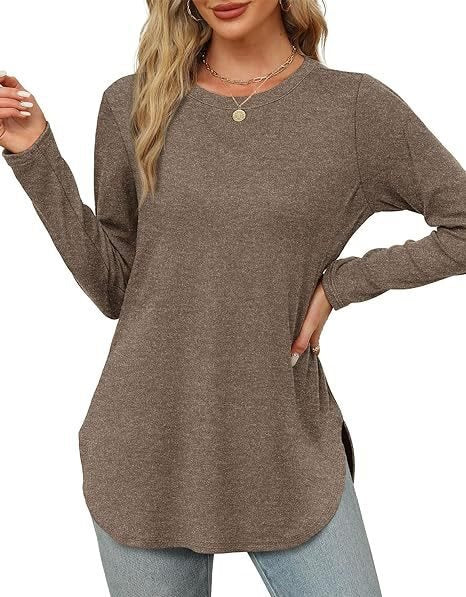 Damen Longsleeve Oberteil mit Pflanzenmuster und asymmetrischem Saum WW