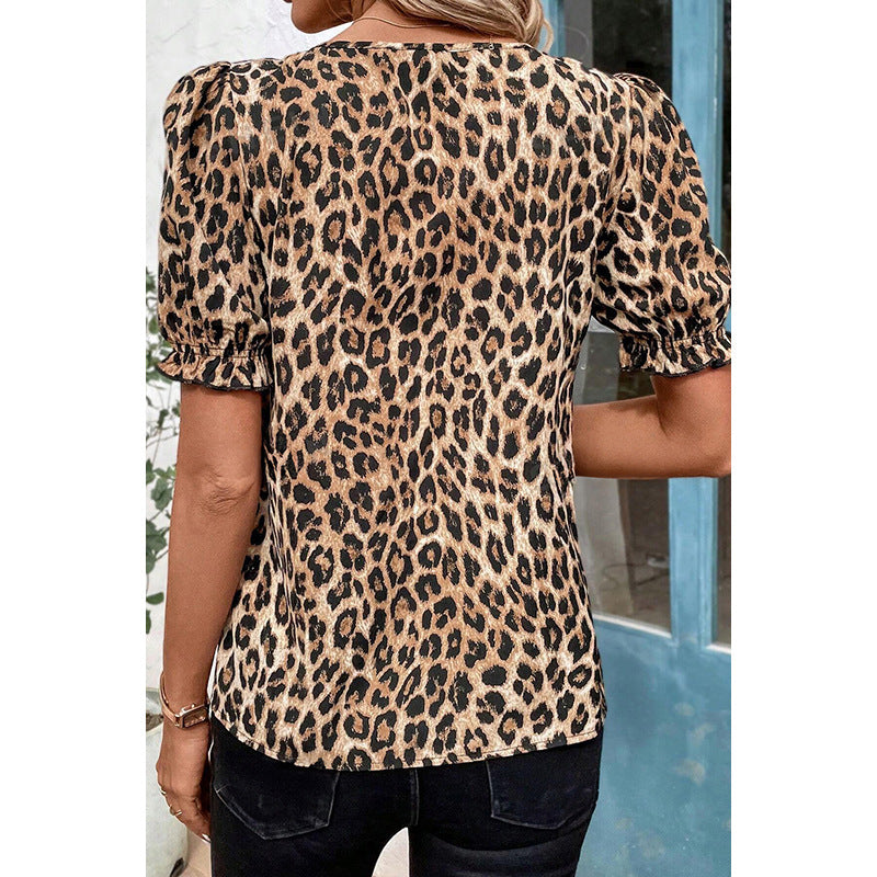 Ladies' Blouse with Trendy Leopard Print and Playful Ruffle Details WW