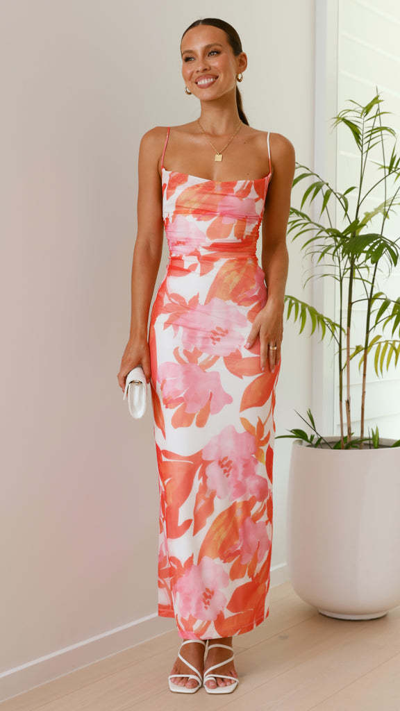 WW | Bodycon Maxi Kleid Ärmellos Spaghettiträger Bedruckt Leicht Elegant Passform