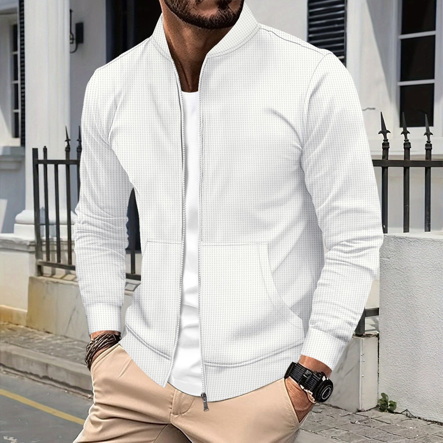 WW | Zip Jacke Sportliche Passform Strukturierter Stoff Rippkanten Fronttaschen