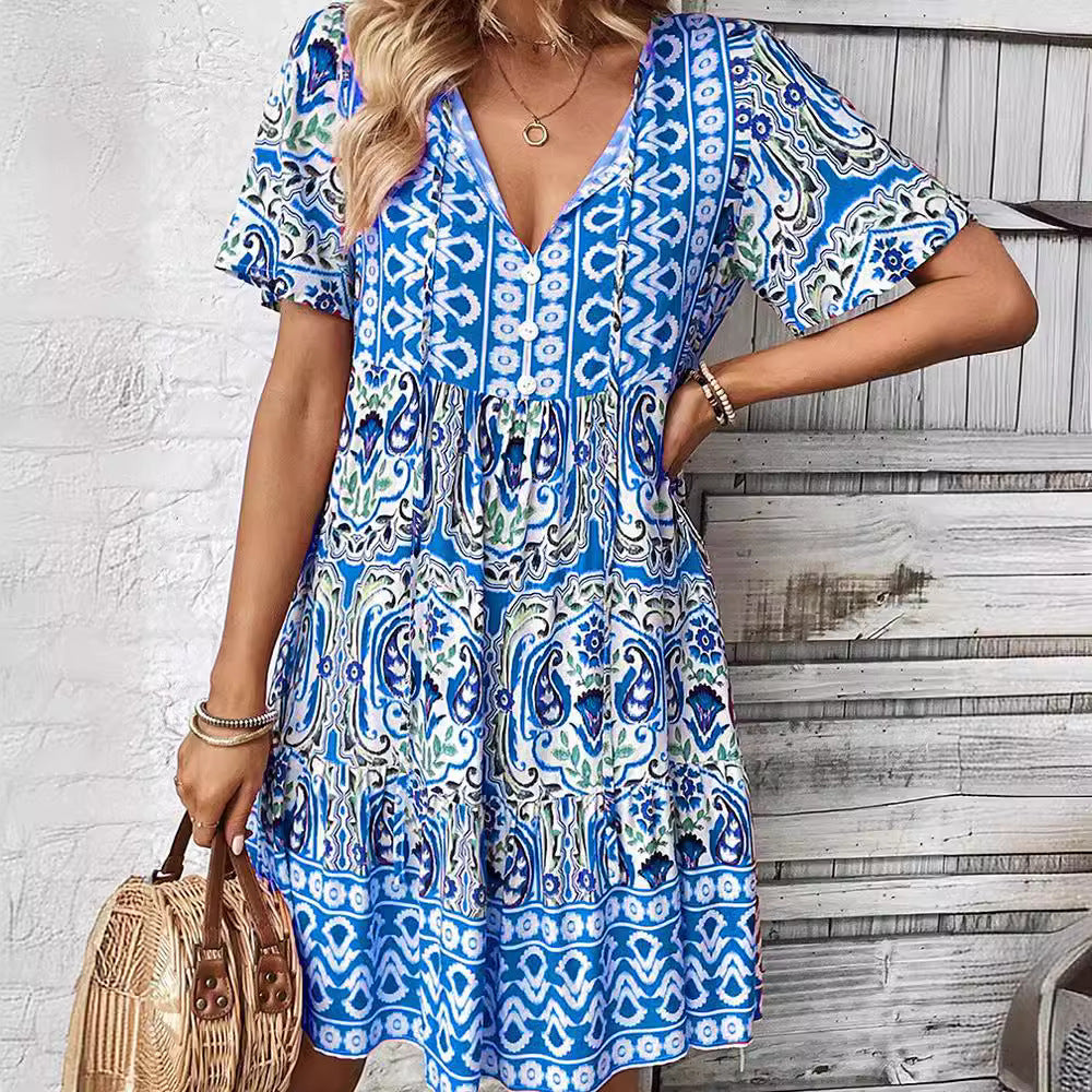 Damen Freizeitkleid mit verspieltem Blumendesign und leichter A-Linie WW