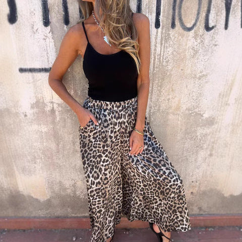 Damen weit geschnittene Palazzohose mit leopardenmuster WW