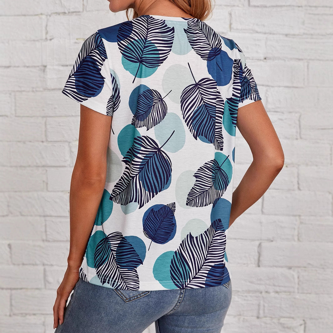 Damen T-Shirt mit elegantem Blätterdruck und lässigem Schnitt WW