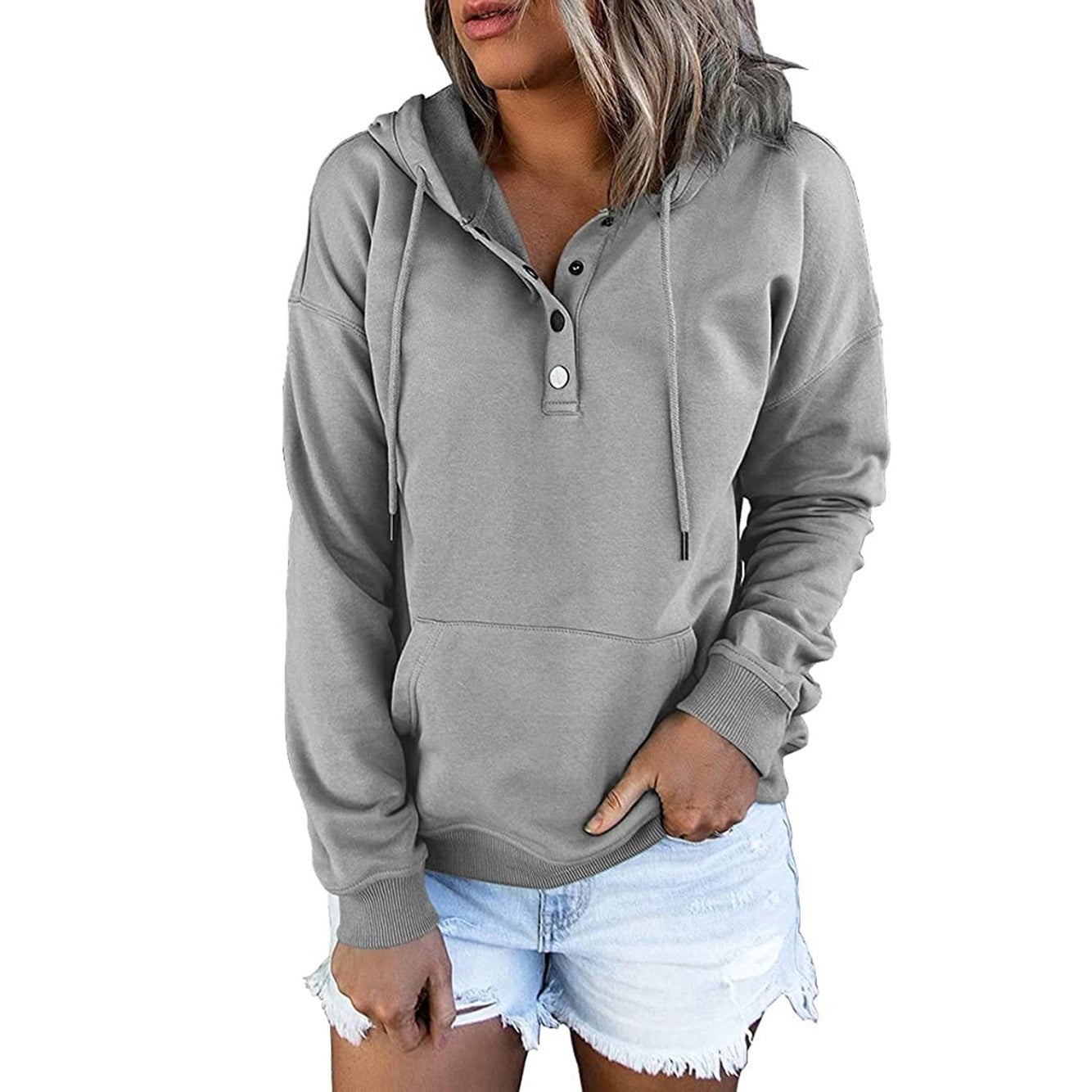 Damen Kapuzenpullover mit Knopfleiste und lässigem Schnitt WW
