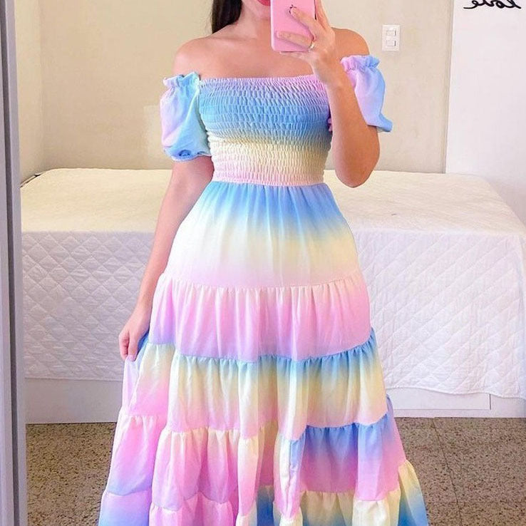 Damen Midi-Kleid mit schulterfreiem Design und verspieltem Schmetterlingsmuster WW