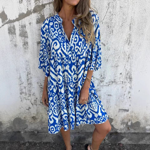 Damen lässiges Strandkleid mit hohen Seitenschlitzen und modischem Druckmuster WW
