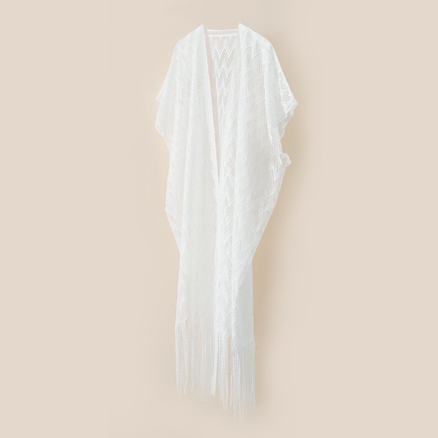 Damen eleganter und luftiger Kaftan mit fransigen Abschlüssen WW