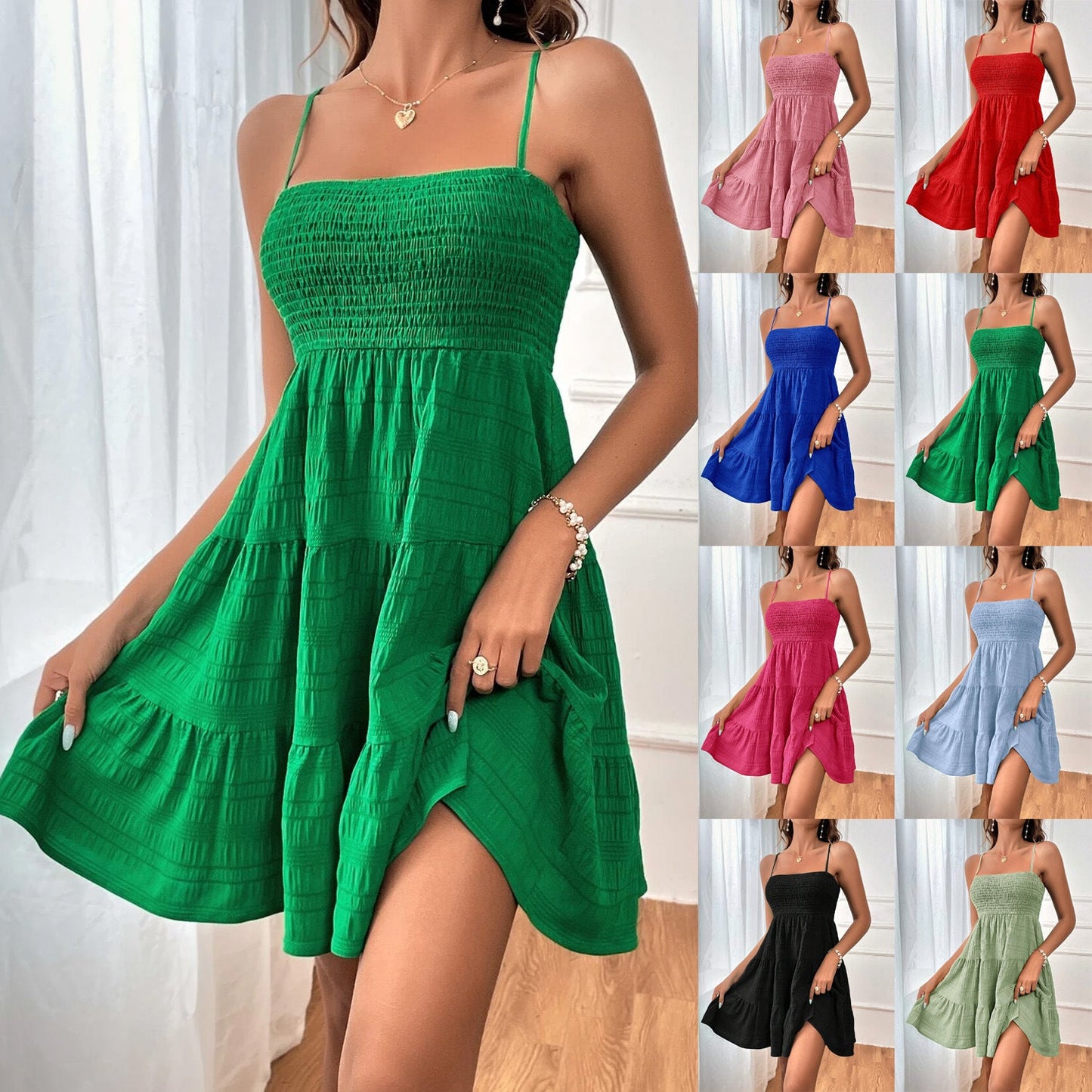Damen Freizeitkleid mit schmalen Trägern und Rüschendetails WW
