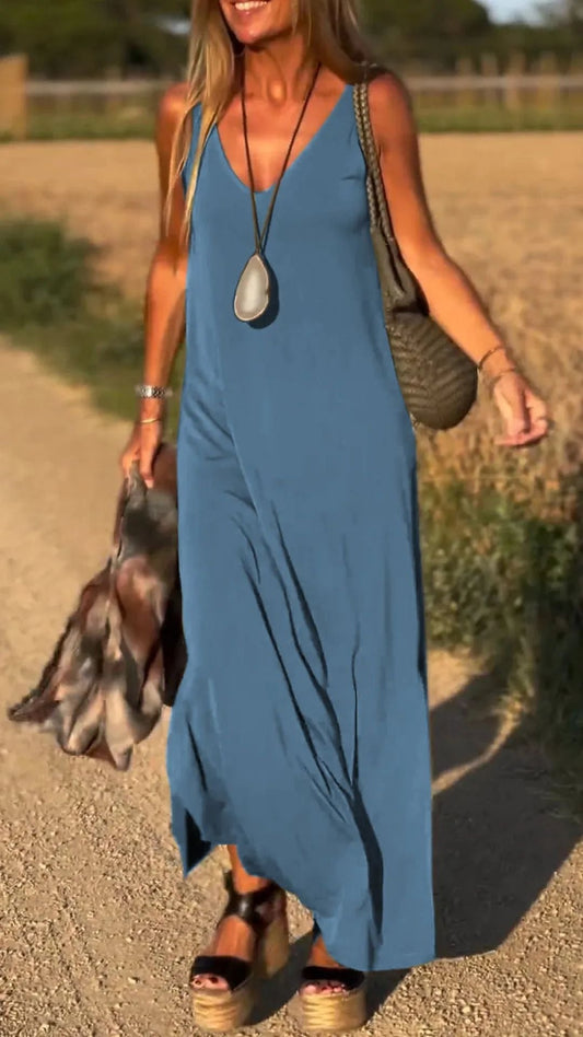 Women's Maxi Dress with Elegant V-Neck and High-Quality Outer Material WW