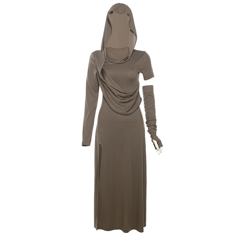Damen Maxikleid mit Kapuze und drapiertem Oberteil WW