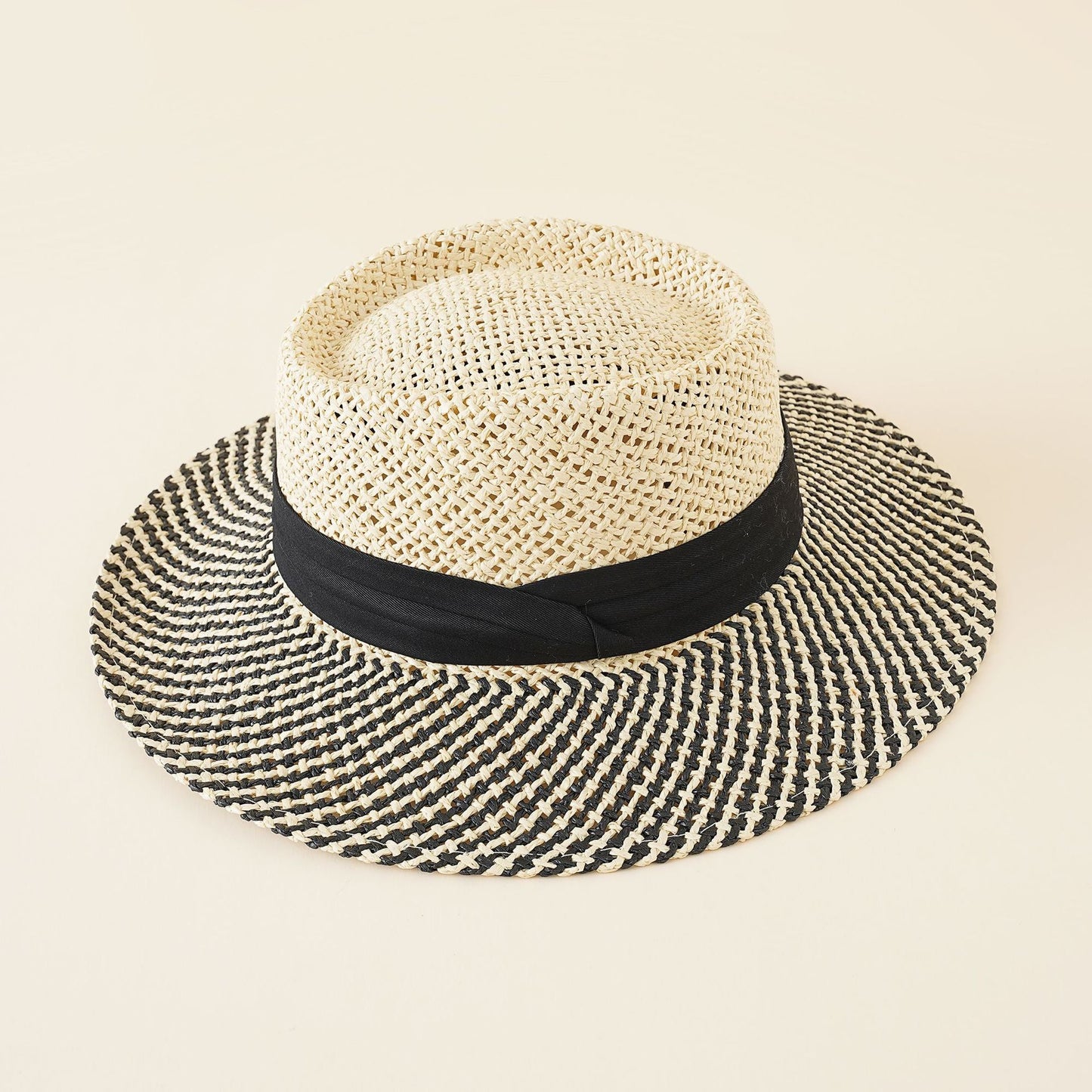 Damen Strohhut mit breiter Krempe und elegantem Kontrastband WW