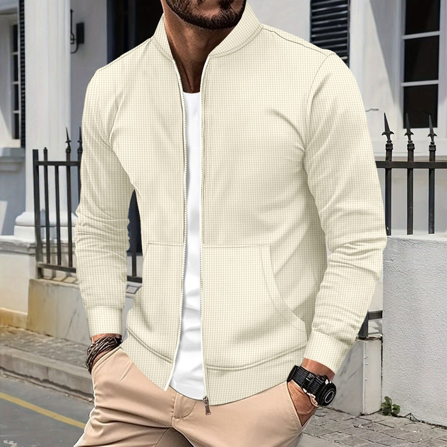WW | Zip Jacke Sportliche Passform Strukturierter Stoff Rippkanten Fronttaschen