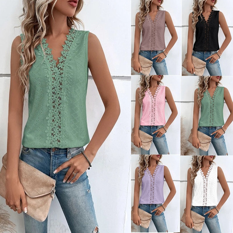 Ladies' airy blouse top with floral inserts and delicate openwork patterns WW