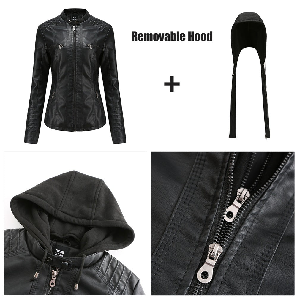 WW | Leather Jacket - With Hood - Slim Fit - Versatile & Stylish